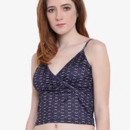 La Intimo Blue Printed Fash Melange Cropped Camisole-image-92