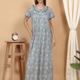 Sweet Dreams Grey Cotton Floral Night Dress-image-21