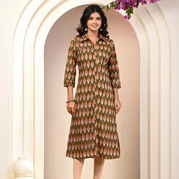 KANNAHI Ethnic Motif Shirt Collar A-Line Pure Cotton Kurta-picture-56