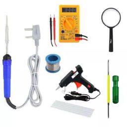 Hillgrove 25 W 7-in-1 Flat Tip Mobile Soldering Equipment Tool Glue Gun Kit & Digital Multimeter Combo, HGCM274M1-12