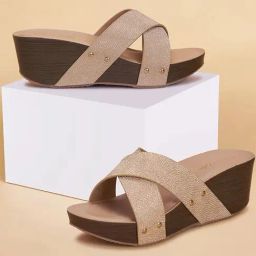 Forever Glam by Pantaloons Women's Rose Gold Cross Strap Wedges-image-30