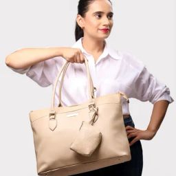 Caprese Felisa Beige Faux Leather Solid Tote Handbag-image-26
