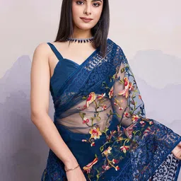 VAIRAGEE Floral Embroidered Net Saree-0