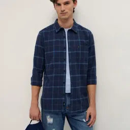 The Bear House Blue Slim Fit Checked Shirt-picture-6