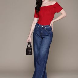 bebe Women Denim Daze High-Rise Pure Cotton Wide Leg Jeans-image-79
