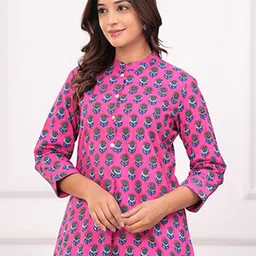 Ka-mee Printed Mandarin Collar Pure Cotton Tunic With Trouser-image-59