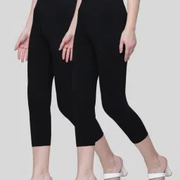 Kryptic Black Cotton Regular Fit Leggings (Pack Of 2)-image-31