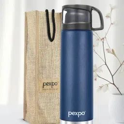 Pexpo Denim Blue Stainless Steel Vacuum Insulated Water Bottle with Jute Bag (1000 ml)-image-69