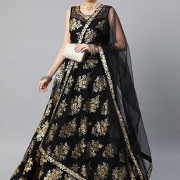 FABPIXEL Embroidered Sequinned Semi-Stitched Lehenga & Unstitched Blouse With Dupatta image 1