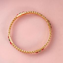 Rubans Set of 4 18K Gold-Plated Ruby Emerald Stone Studded Traditional Bangles image 3