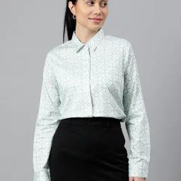 Hancock Light Green & White Cotton Printed Shirt-image-101