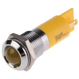 RS PRO Yellow Panel Mount Indicator 12V DC, Mounting Hole Size 14 mm, Termination Type Solder Tab, Model No 211140-17