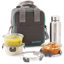MAGNUS Solid Grey Borosilicate 400ml Lunch Box Set-15