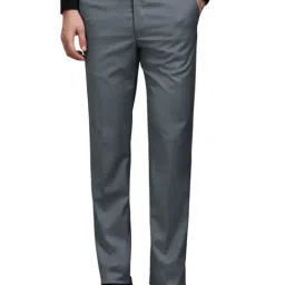 Louis Philippe Grey Slim fit Solid Trousers-image-1
