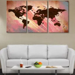 999Store Multicolor Abstract World Map Art 3 Frame Canvas Paintings image 1