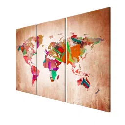999Store Brown Abstract World Map Art 3 Frame Canvas Paintings image 3