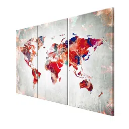 999Store Grey & Red Classical World Map Art 3 Frame Canvas Paintings image 3