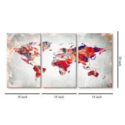 999Store Grey & Red Classical World Map Art 3 Frame Canvas Paintings image 5
