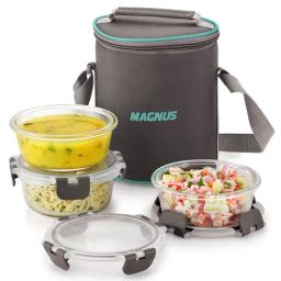 MAGNUS Solid Grey Borosilicate 400ml Lunch Box Set-13