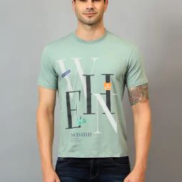 Cantabil Light Green Regular Fit Printed Crew T-Shirt-image-66