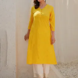 Biba Yellow Embroidered Straight Kurta-image-76