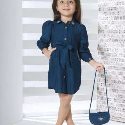 Peppermint Kids Teal Blue Polyester Straight Fit 1 Dress-image-28