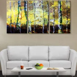 999Store Yellow & Brown Colourful Tree Art 3 Frame Canvas Paintings image 1
