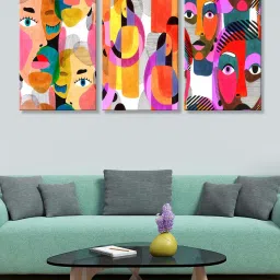 999Store Multicolor Abstract Face Art 3 Frame Canvas Paintings image 1
