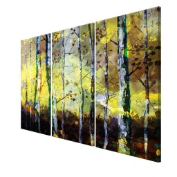 999Store Yellow & Brown Colourful Tree Art 3 Frame Canvas Paintings image 3