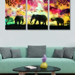 999Store Multicolor Elephants Art 3 Frame Canvas Paintings image 1