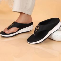Palche Women Slip-On Wedge Sandals with Tri-Metal Embellished V-Strap-image-95