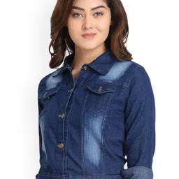 Moda Rapido Women Washed without Crop Denim Jacket Patchwork-19