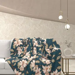 Pure Decor Blue & Peach-Coloured Floral Microfiber AC Room Double Bed Comforter-picture-43