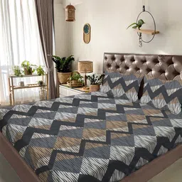 FABINALIV Grey & Black Printed 300 TC King Bedsheet Set 2.7 m x 2.7 m-70