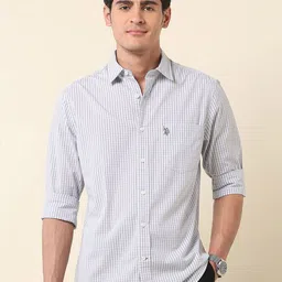 U.S. Polo Assn. Men Tailored Fit Micro Checked Pure Cotton Casual Shirt-image-87