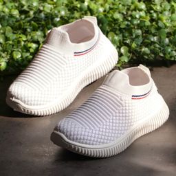 KATS Perforated Slip On Walking Shoes - White-image-77