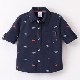 Simply Premium Cotton Full Sleeves Shirt Dino Print- Navy Blue-image-69