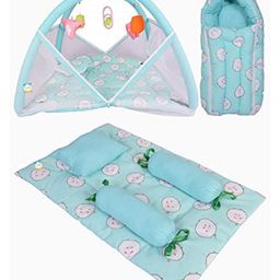 Kwitchy New Born Baby Bedding Set Combo of Mattress with Net Sleeping Bag & 4 Pcs Gaddi Set - Green-28