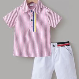 Kookie Kids Half Sleeves Shirt & Shorts Striped - Pink & White-picture-24