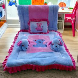SAFE N CUTE Baby Sleeping 5 Items Bedding Set with Two puppies -Pink  sky-15