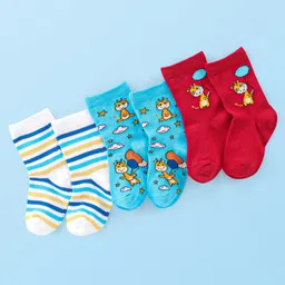 Cute Walk by Babyhug Anti Bacterial Ankle Length Socks Giraffe Design Pack Of 3 - Multicolour-picture-27