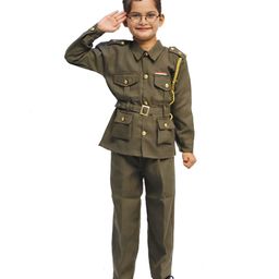 Itsmycostume Cotton Full Sleeves Subhash Chandra Bose Theme Costume Set - Green-image-22