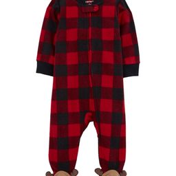 Carter's Knit Full Sleeves Checkered Footed Sleep Suit with Reindeer Applique - Red & Black-image-75