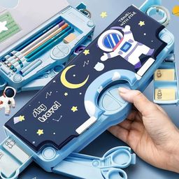 AKN TOYS Sky Travel Multifunctional Pencil Magnetic Box High Tech Creative Cartoon Stationery Box Space Double Layer Large Capacity Double Sided Pencil Box-8