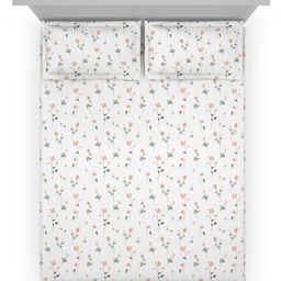 DDecor Orange & White Floral Cotton 144 TC King Bedsheet With 2 Pillow Covers-image-1