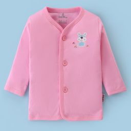 Child World Interlock Cotton Knit Full Sleeves Front Open Vest With Dog Print - Pink-21