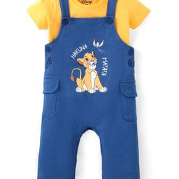 Babyhug DisneySingle Jersey Knit Dungarees & Half Sleeve Tee with Lion King Graphics -Navy & Yellow-image-37