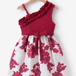 Kookie Kids Sleeveless Frock with Floral Print & Bow Applique - Maroon-image-11