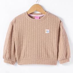 Little Kangaroos Terry Knit Full Drop Shoulder Sleeves Solid Color Sweater - Tan-picture-20