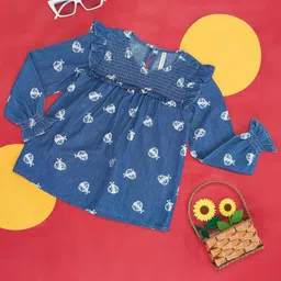 Pantaloons Junior Cotton Full Peasant Sleeves Abstract Printed Top - Blue-picture-26